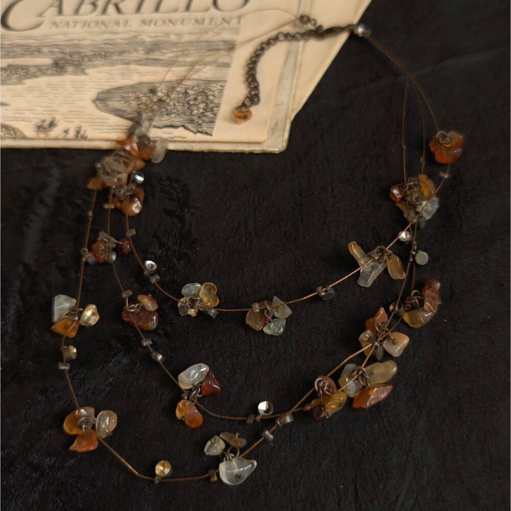 Multi Strand Layered Rhinestone Beaded Necklace Orange